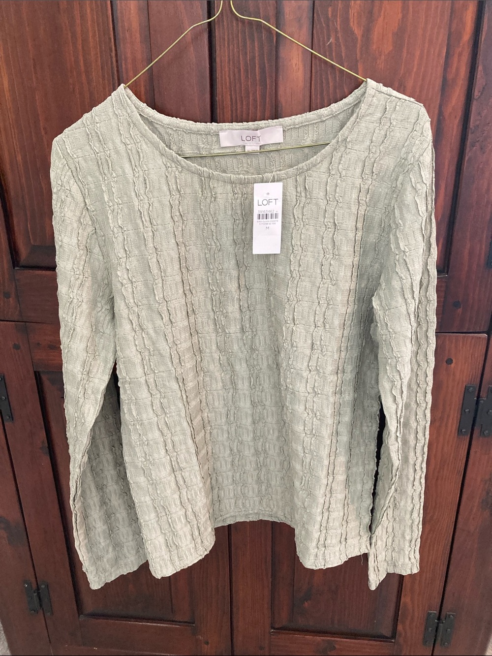 LOFT Light Sage Textured Long-Sleeve Knit Top